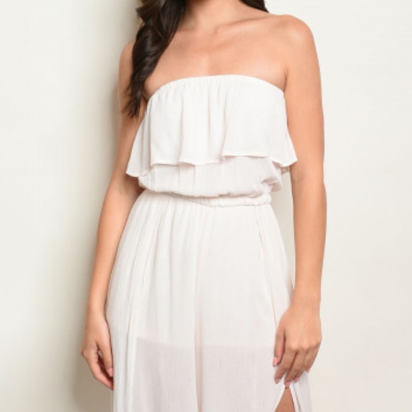 PINK/ WHITE OFF SHOULDER JUMPSUIT - Picture 2 of 6